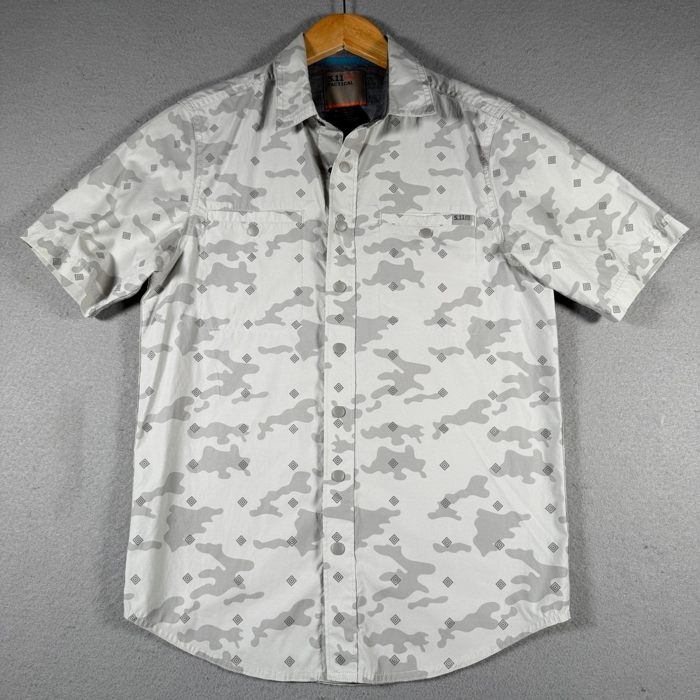 5.11 Tactical Mens Short Sleeve Snap Button Camo Shirt Grey White Extra Small XS